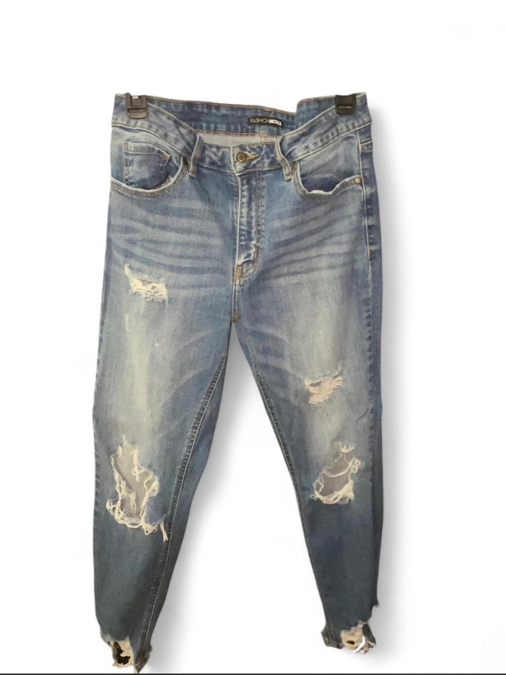 Fashion Nova Men's Slim Distressed Light Blue Ripped Jeans